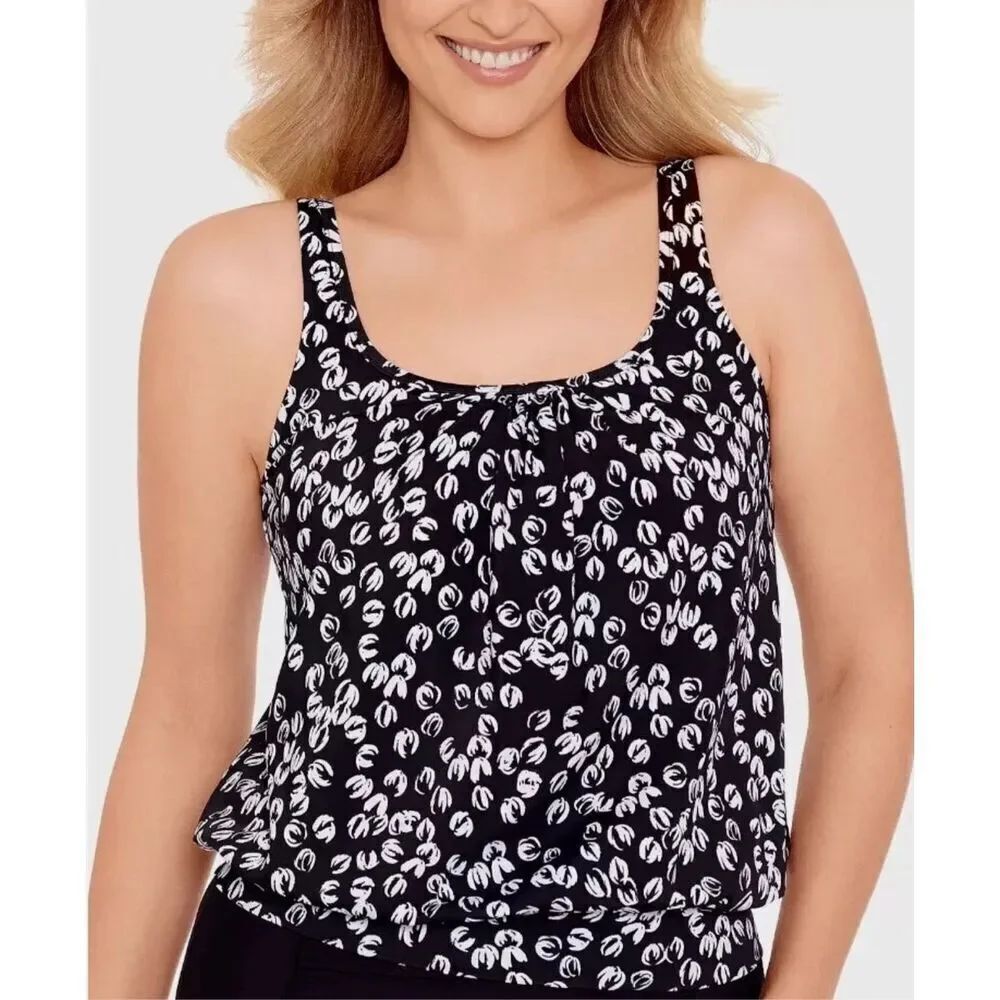 Swim Solutions NWT size 16 underwire tankini top black/ white print